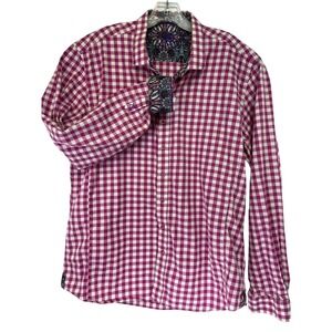 Au‎ Noir Mens Size XL Red/White Gingham Plaid Flip Cuff Dress Shirt (U9) NW/OT